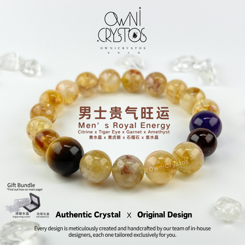 Wealth Fortune Crystal bracelet for men Citrine Garnet Amethyst