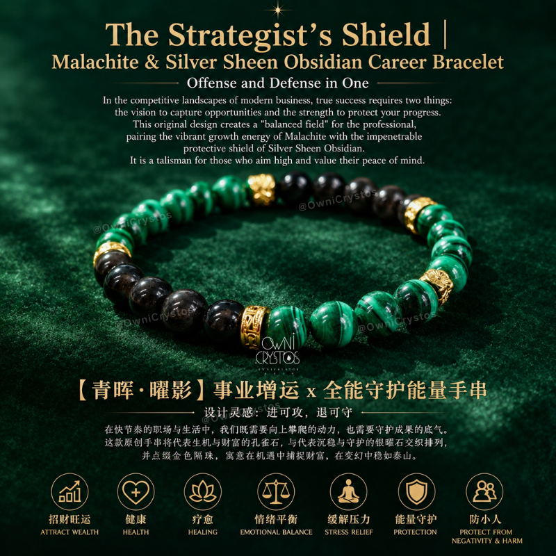 Boost Wealth Health Malachite obsidian Natural crystal bracelet for woman