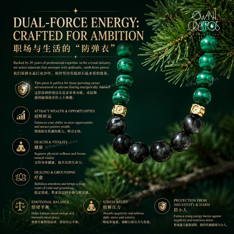 Boost Wealth Health Malachite obsidian Natural crystal bracelet for woman