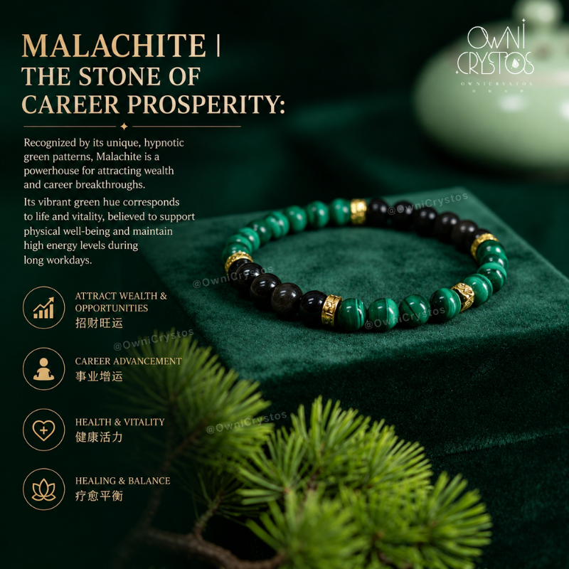 Boost Wealth Health Malachite obsidian Natural crystal bracelet for woman