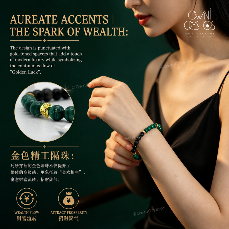 Boost Wealth Health Malachite obsidian Natural crystal bracelet for woman