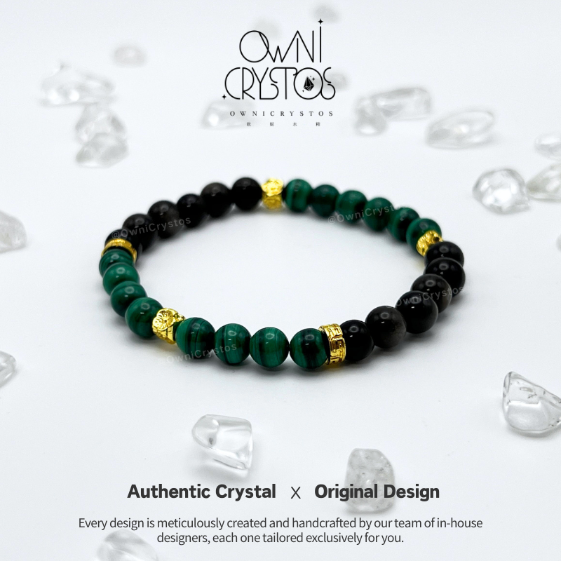Boost Wealth Health Malachite obsidian Natural crystal bracelet for woman