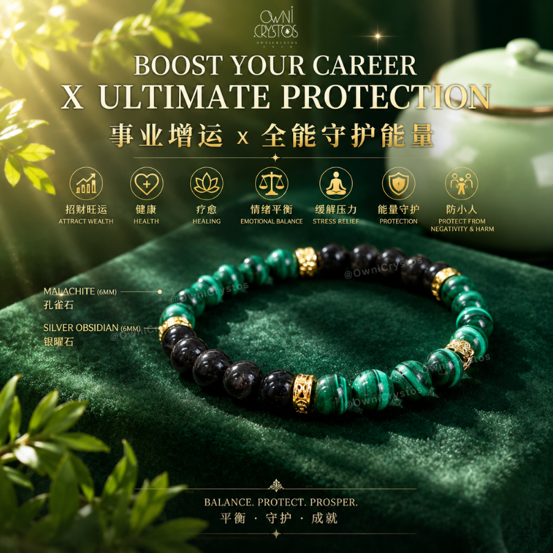 Boost Wealth Health Malachite obsidian Natural crystal bracelet for woman