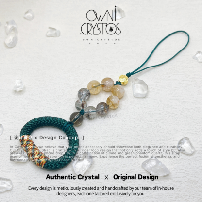 Fortune Booster Green Phantom Quartz Citrine Phone Strap with Finger Loop