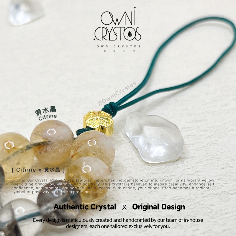 Fortune Booster Green Phantom Quartz Citrine Phone Strap with Finger Loop