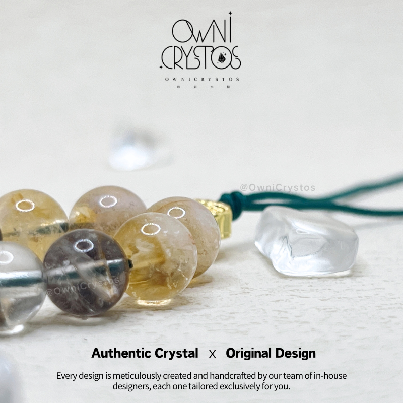 Fortune Booster Green Phantom Quartz Citrine Phone Strap with Finger Loop