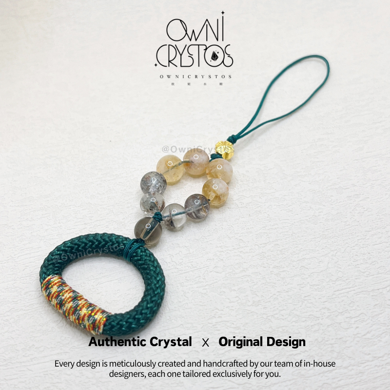 Fortune Booster Green Phantom Quartz Citrine Phone Strap with Finger Loop