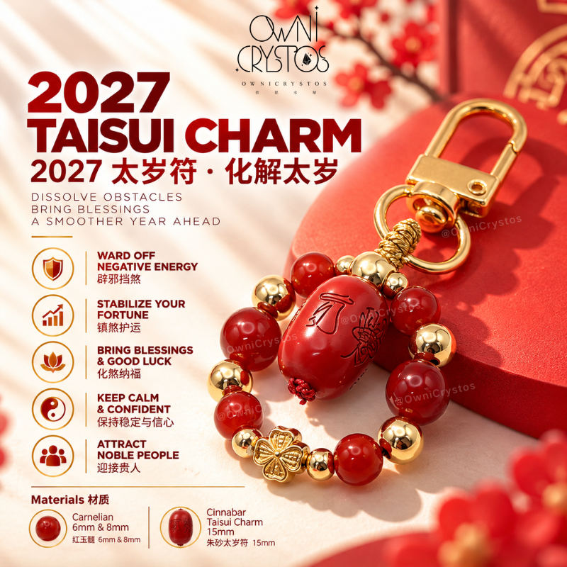 2027 TaiSui Charm Natural crystal Feng Shui bag charm keychain unisex