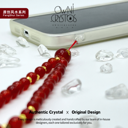 2026 Zodiac Feng Shui Natural crystal phone strap unisex Carnelian Cinnabar