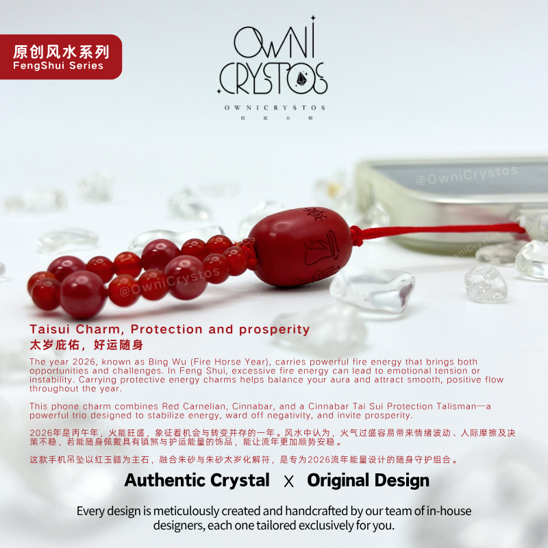 2026 Taisui Zodiac Fengshui red cinnabar Carnelian charm Natural crystal unisex