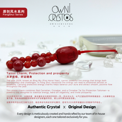2026 Taisui Zodiac Fengshui red cinnabar Carnelian charm Natural crystal unisex