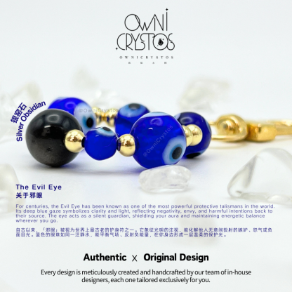 Evil Eye Obsidian Natural crystal protection bag charm unisex