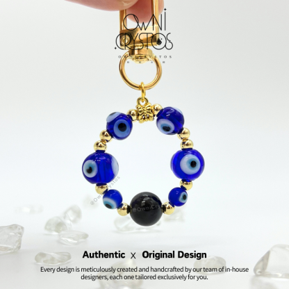 Evil Eye Obsidian Natural crystal protection bag charm unisex