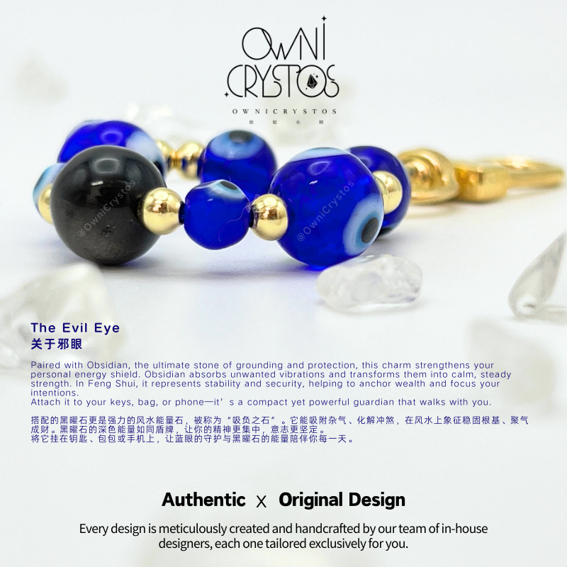 Evil Eye Obsidian Natural crystal protection bag charm unisex