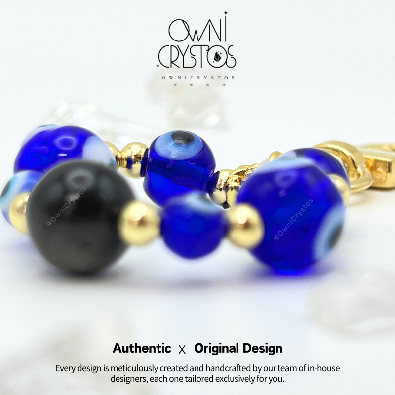 Evil Eye Obsidian Natural crystal protection bag charm unisex