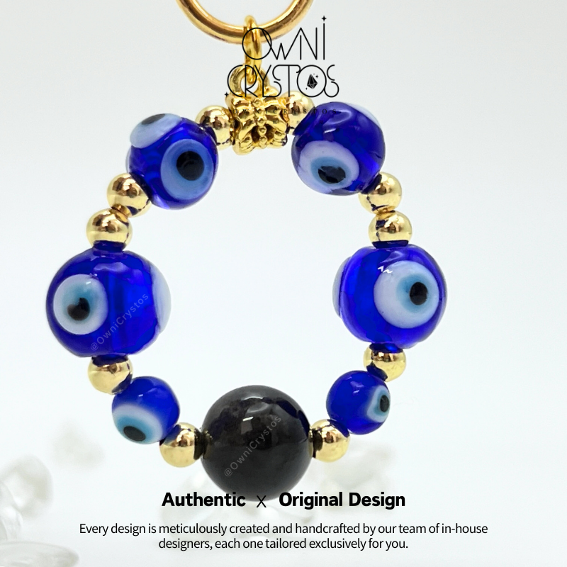 Evil Eye Obsidian Natural crystal protection bag charm unisex