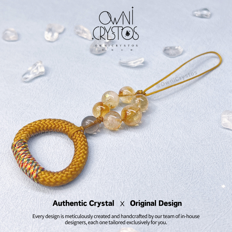Wealth Fortune Citrine Phone Strap with Ring Loop