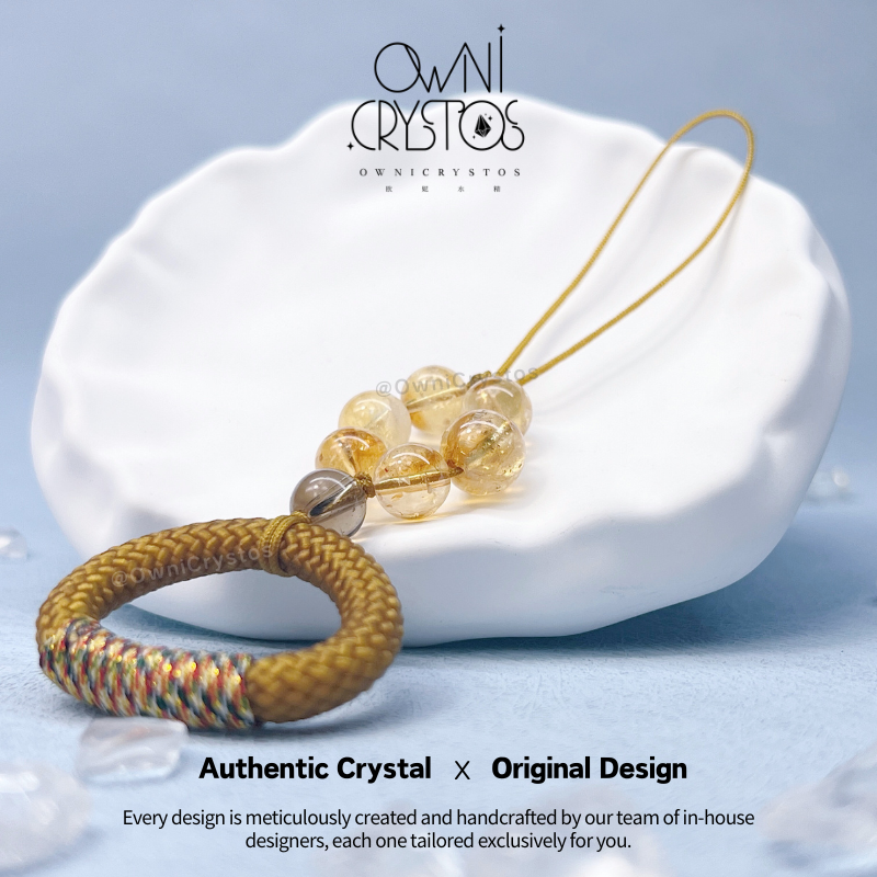 Wealth Fortune Citrine Phone Strap with Ring Loop
