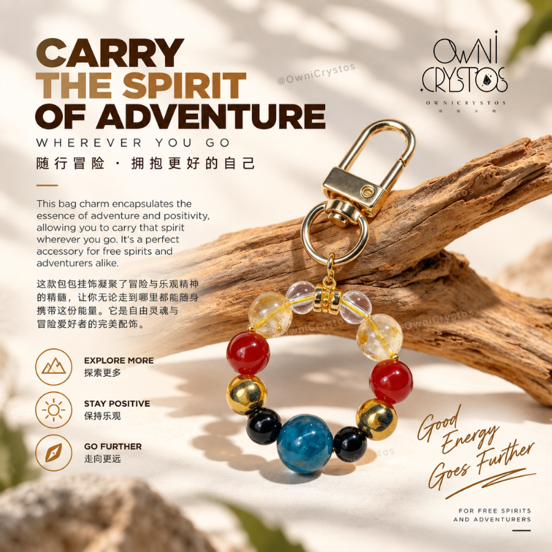 Wealth Citrine Blue Apatite Obsidian Clear Quartz crystal Natural Bag charm unisex