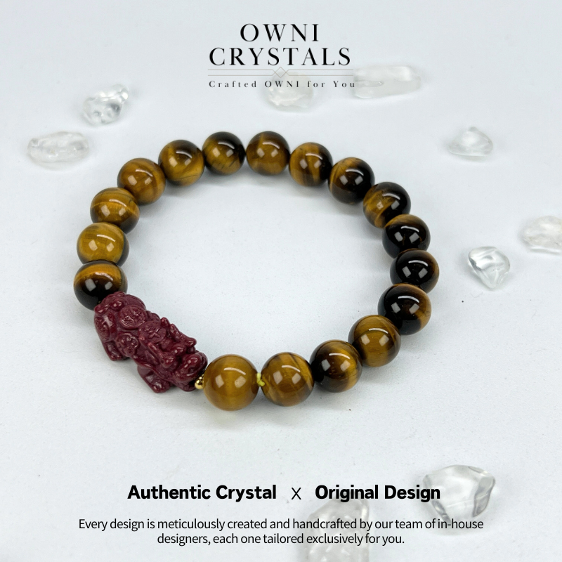 Feng Shui Pi Xiu fortune booster tiger-eyes Red cinnabar crystal bracelet