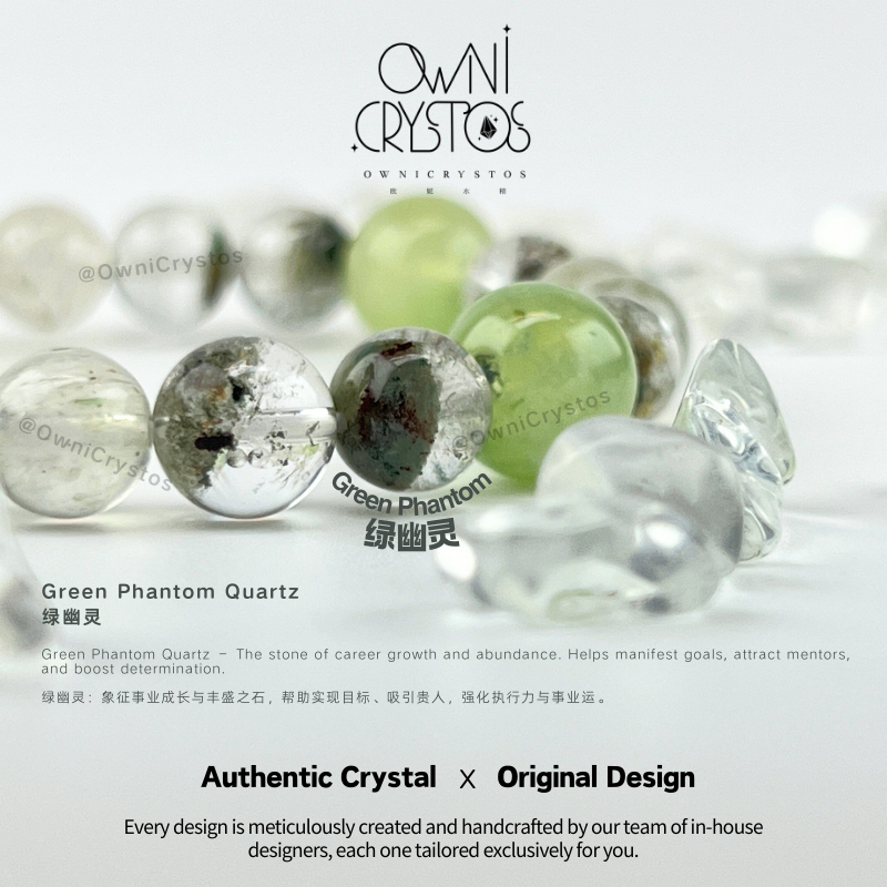 Wealth&Health Natural crystal bracelet unisex Prehnite Mica Green Phantom
