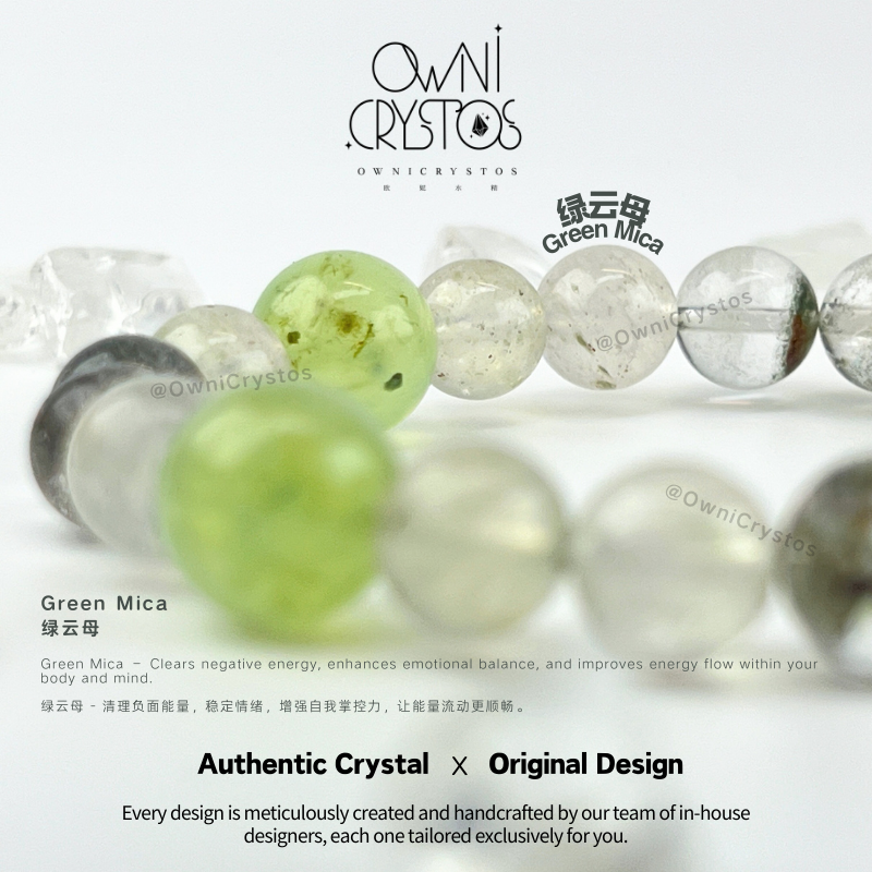 Wealth&Health Natural crystal bracelet unisex Prehnite Mica Green Phantom