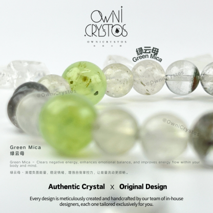 Wealth&Health Natural crystal bracelet unisex Prehnite Mica Green Phantom