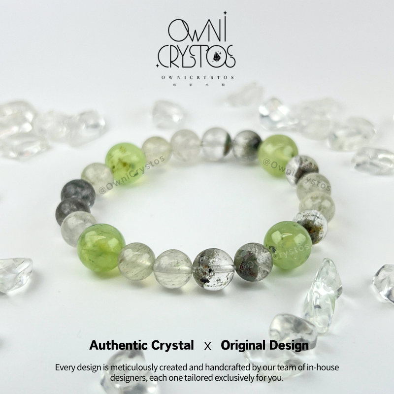 Wealth&Health Natural crystal bracelet unisex Prehnite Mica Green Phantom