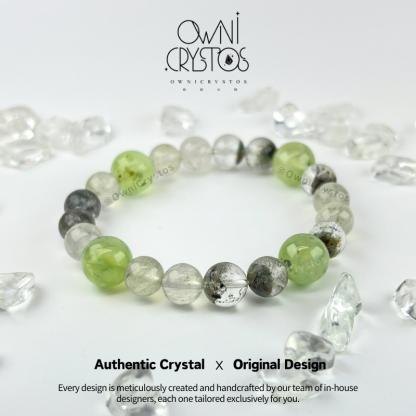 Wealth&Health Natural crystal bracelet unisex Prehnite Mica Green Phantom