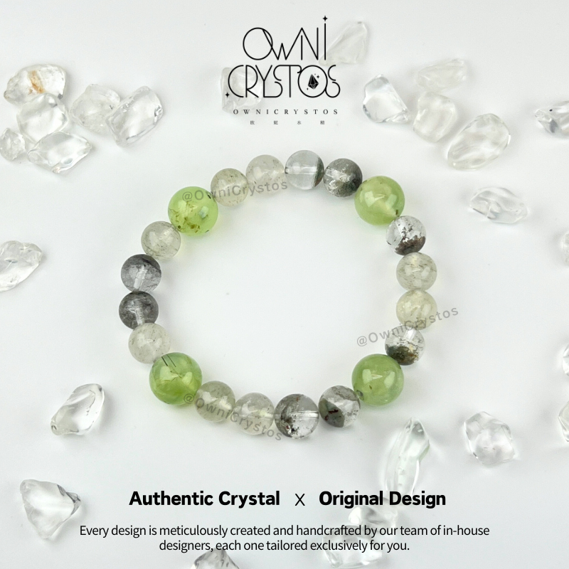 Wealth&Health Natural crystal bracelet unisex Prehnite Mica Green Phantom