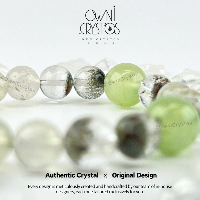 Wealth&Health Natural crystal bracelet unisex Prehnite Mica Green Phantom