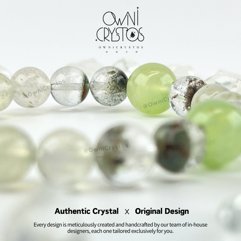 Wealth&Health Natural crystal bracelet unisex Prehnite Mica Green Phantom
