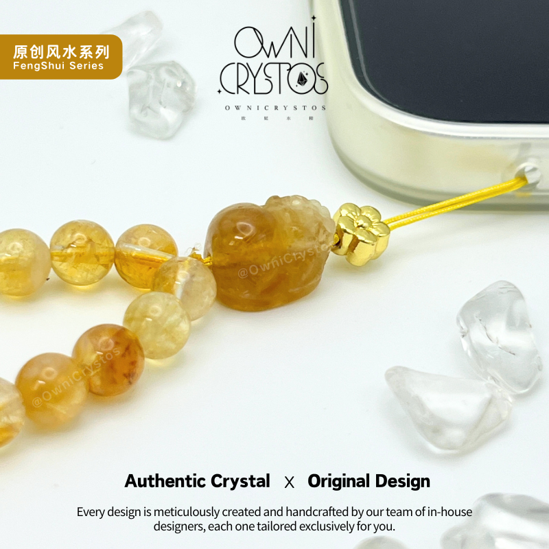 Wealth PiXiu Natural crystal citrine phone strap unisex gift present