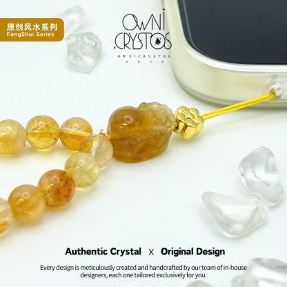 Wealth PiXiu Natural crystal citrine phone strap unisex gift present