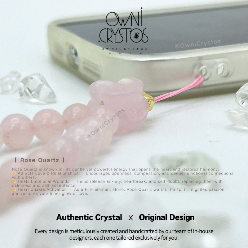 Love relationship Natural crystal Rose Quartz phone strap