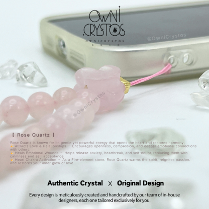 Love relationship Natural crystal Rose Quartz phone strap