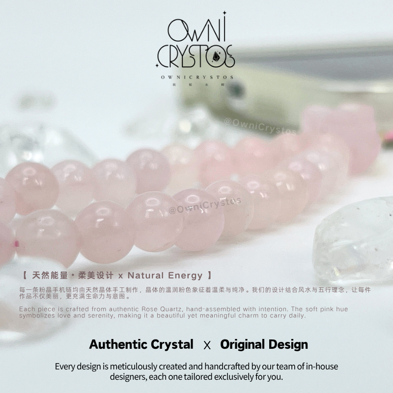 Love relationship Natural crystal Rose Quartz phone strap