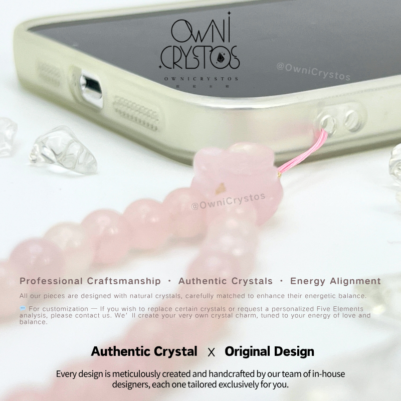 Love relationship Natural crystal Rose Quartz phone strap