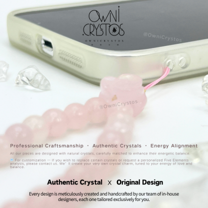 Love relationship Natural crystal Rose Quartz phone strap