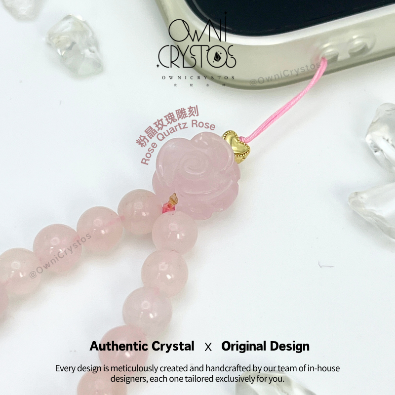 Love relationship Natural crystal Rose Quartz phone strap