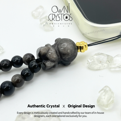 Silver Obsidian Natural crystal phone strap bag charm