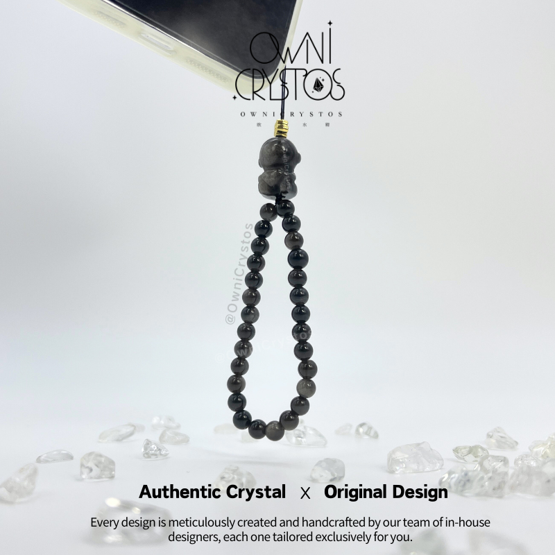 Silver Obsidian Natural crystal phone strap bag charm