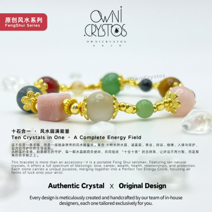 FengShui 5 Elements Bracelet Rose Quartz Moonstone Aventurine Blue apatite Pink opal Citrine 