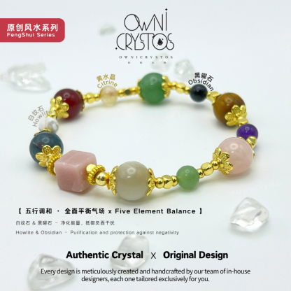 FengShui 5 Elements Bracelet Rose Quartz Moonstone Aventurine Blue apatite Pink opal Citrine 