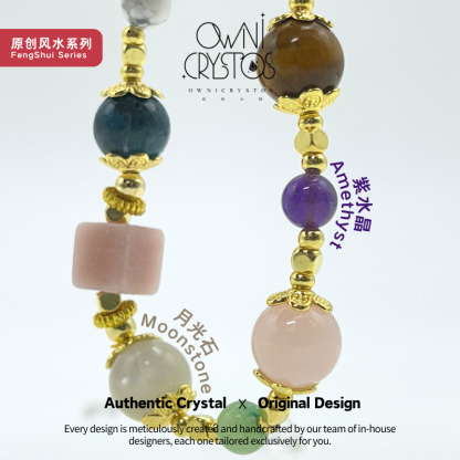 FengShui 5 Elements Bracelet Rose Quartz Moonstone Aventurine Blue apatite Pink opal Citrine 