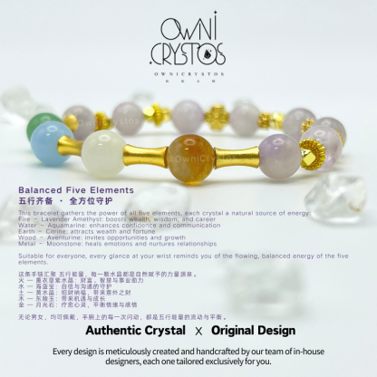 Five Elements Feng Shui Lavender Amethyst Natural crystal bracelet for woman Aquamarine Citrine Aventurine Moonstone