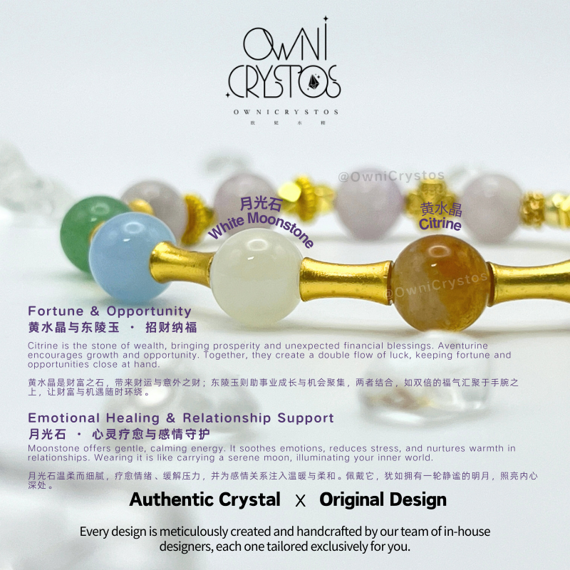 Five Elements Feng Shui Lavender Amethyst Natural crystal bracelet for woman Aquamarine Citrine Aventurine Moonstone