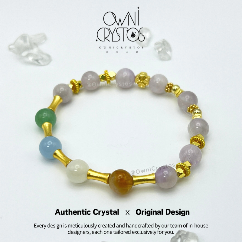 Five Elements Feng Shui Lavender Amethyst Natural crystal bracelet for woman Aquamarine Citrine Aventurine Moonstone