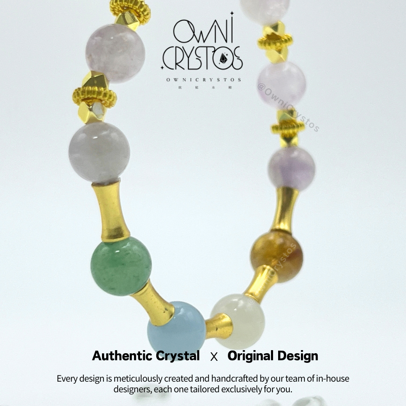 Five Elements Feng Shui Lavender Amethyst Natural crystal bracelet for woman Aquamarine Citrine Aventurine Moonstone