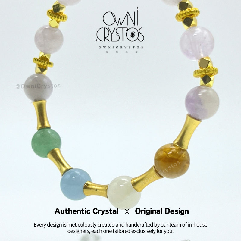 Five Elements Feng Shui Lavender Amethyst Natural crystal bracelet for woman Aquamarine Citrine Aventurine Moonstone